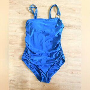 Aqua Green Jade Green Silver Double Strap One Piece Swimsuit Women Medium